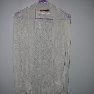 Belldini Long Sleeve Ivory Cream Color Linen Blend Open Sweater Pockets Size-Med